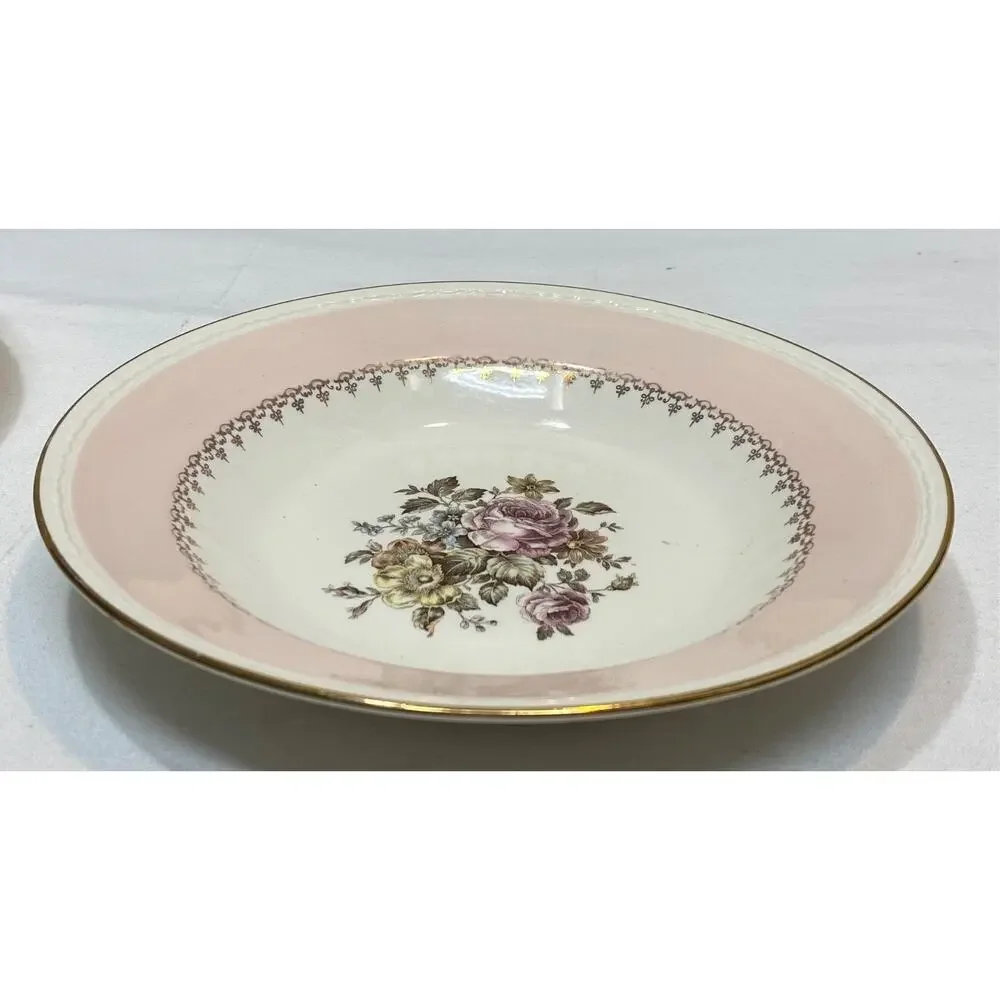 2 Homer Laughlin Eggshell Georgian Pink Rimmed Soup Bowls
